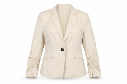 Vivance Collection Womens Beige Jacket Blazer Size 14 Button - Ruched Sleeves