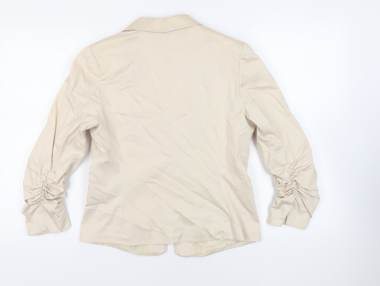 Vivance Collection Womens Beige Jacket Blazer Size 14 Button - Ruched Sleeves