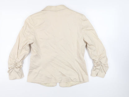 Vivance Collection Womens Beige Jacket Blazer Size 14 Button - Ruched Sleeves