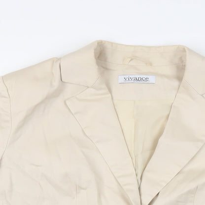 Vivance Collection Womens Beige Jacket Blazer Size 14 Button - Ruched Sleeves