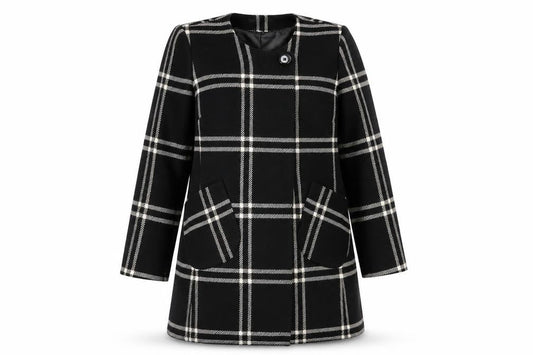 ALEX&CO Womens Black Plaid Overcoat Coat Size 10 Button