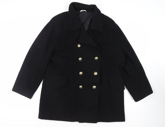 Klass Womens Black Pea Coat Coat Size L Button
