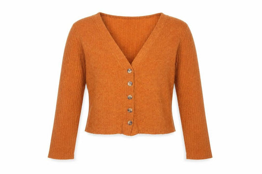Cotton:On Womens Orange V-Neck Polyester Cardigan Jumper Size M