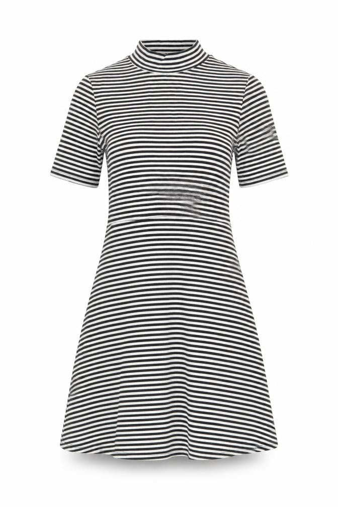 Topshop Womens Black Striped Polyester Fit & Flare Size 6 Mock Neck Pullover