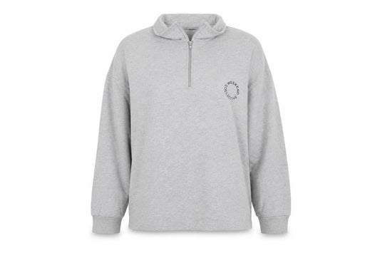 Front view of ASOS women’s grey cotton pullover sweatshirt, size UK 10, zip