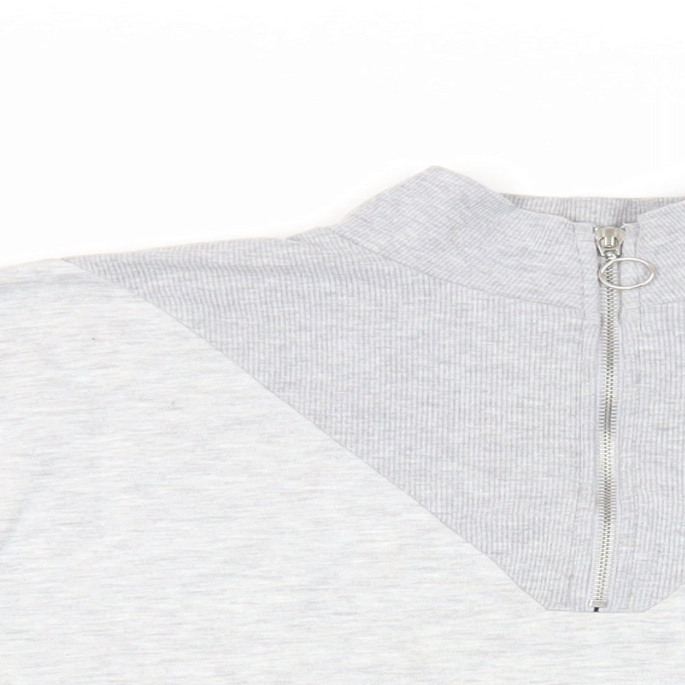 Boohoo Womens Grey Cotton Pullover Sweatshirt Size 12 Zip