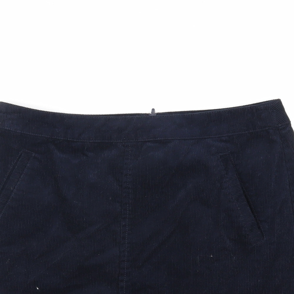 Oasis Womens Blue Cotton Mini Skirt Size 8 Zip - Pockets