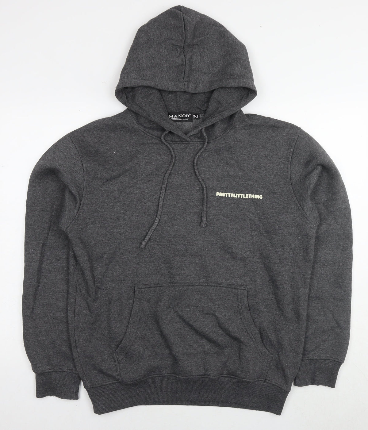 PRETTYLITTLETHING Womens Grey Cotton Pullover Hoodie Size 8 Pullover - Logo