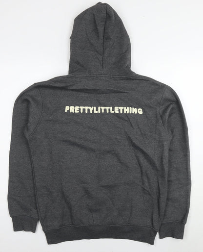 PRETTYLITTLETHING Womens Grey Cotton Pullover Hoodie Size 8 Pullover - Logo