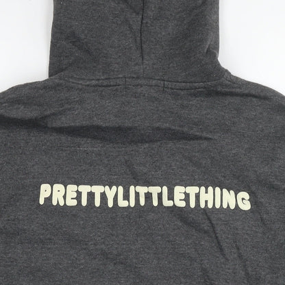 PRETTYLITTLETHING Womens Grey Cotton Pullover Hoodie Size 8 Pullover - Logo