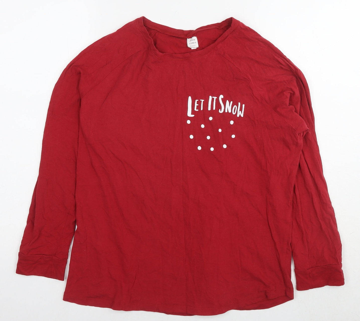 John Lewis Womens Red Cotton Basic T-Shirt Size 16 Round Neck - Let it snow