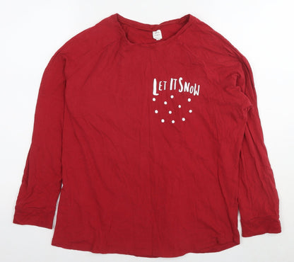 John Lewis Womens Red Cotton Basic T-Shirt Size 16 Round Neck - Let it snow