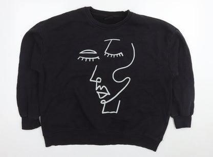 Womens UK Size M Pull&Bear Black Pullover Sweatshirt