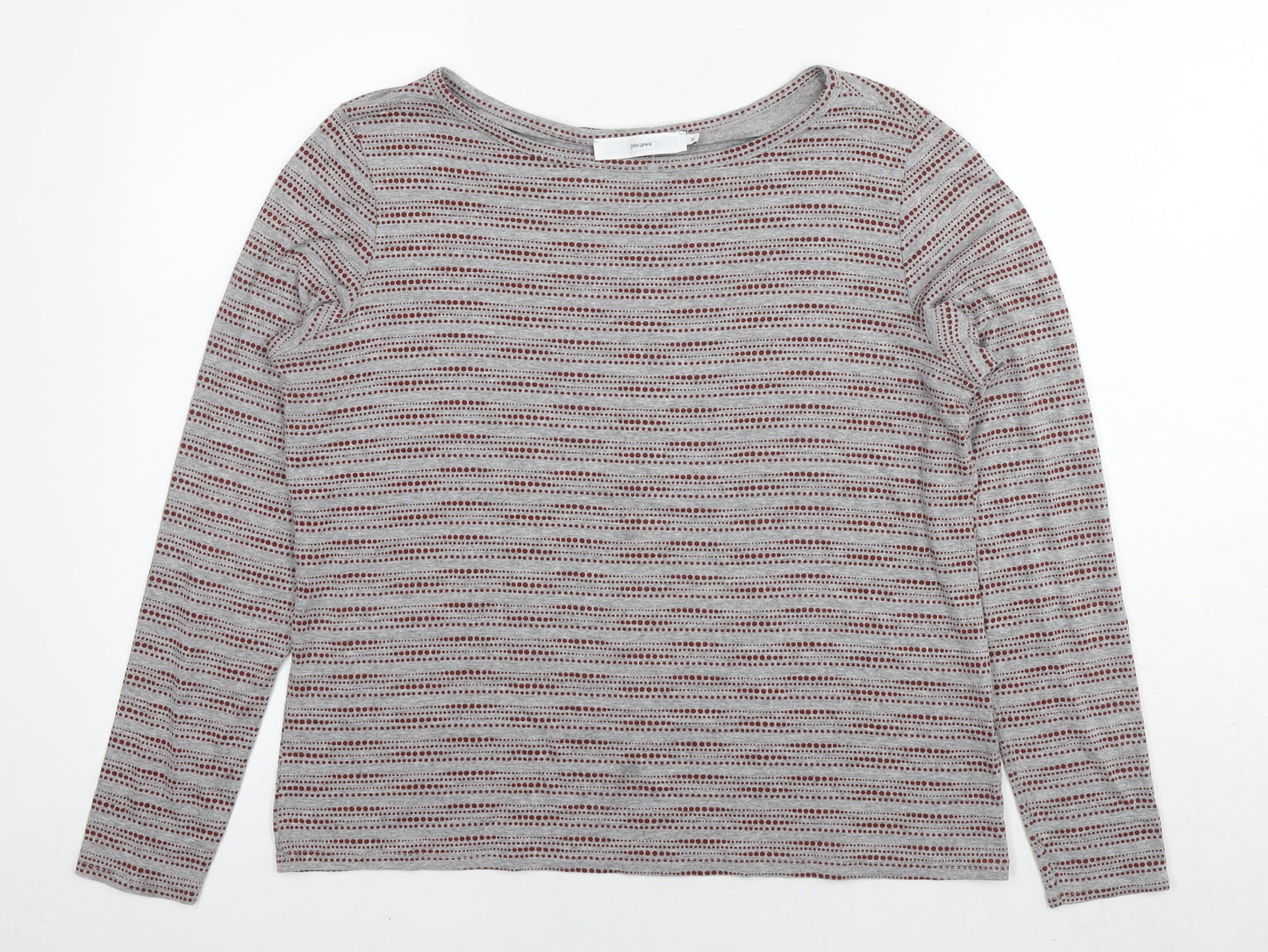 John Lewis Womens Grey Striped Viscose Basic T-Shirt Size 16 Round Neck