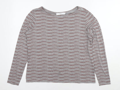 John Lewis Womens Grey Striped Viscose Basic T-Shirt Size 16 Round Neck