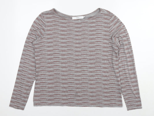 John Lewis Womens Grey Striped Viscose Basic T-Shirt Size 16 Round Neck