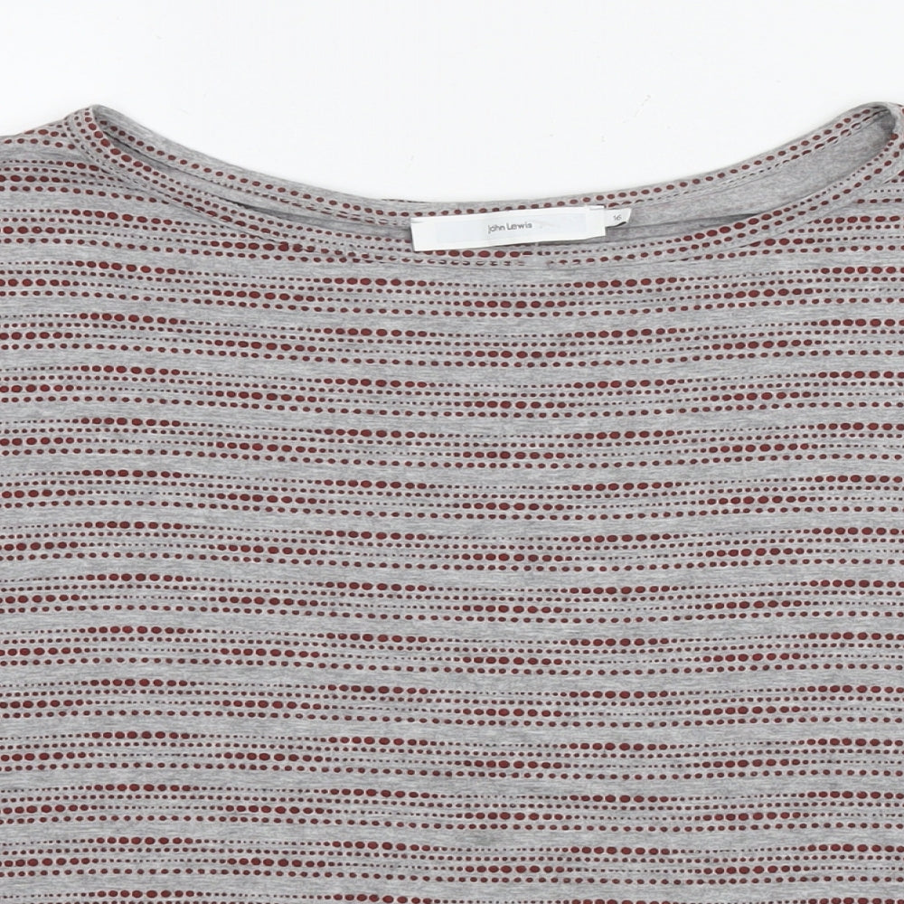 John Lewis Womens Grey Striped Viscose Basic T-Shirt Size 16 Round Neck