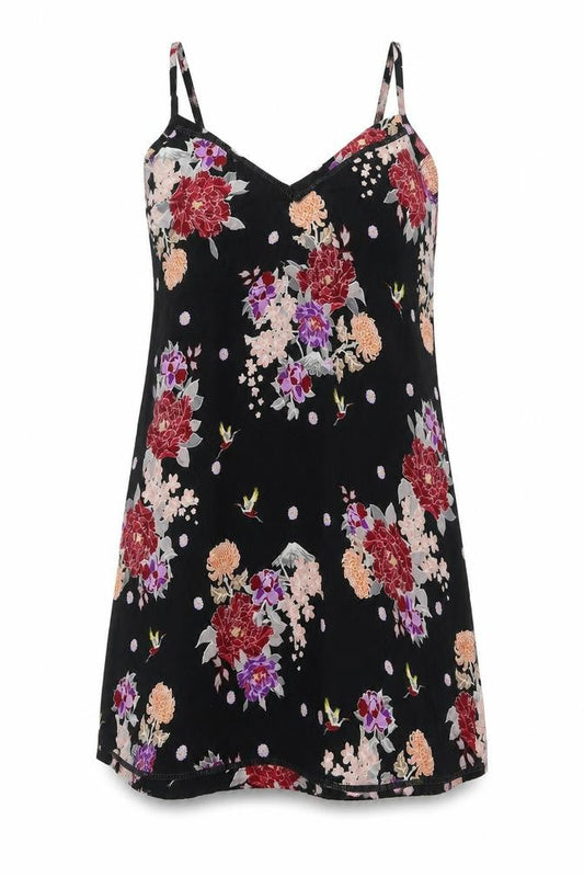 Pour Moi Womens Black Floral Viscose Tank Dress Size 12 V-Neck Pullover