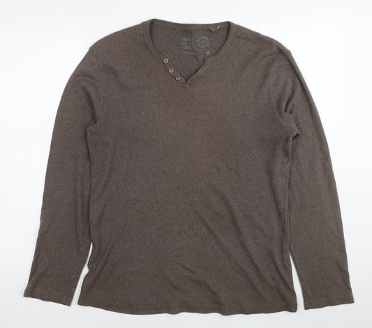 BHS Mens Brown V-Neck Cotton Pullover Jumper Size M Long Sleeve - Ribbed