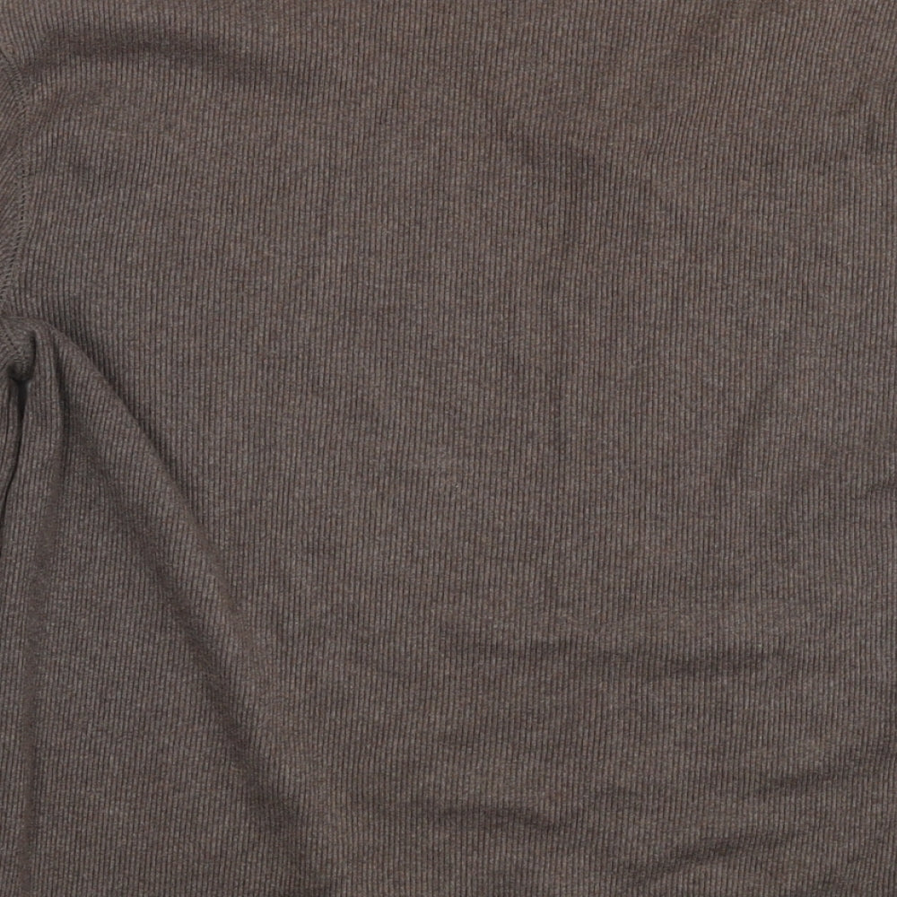 BHS Mens Brown V-Neck Cotton Pullover Jumper Size M Long Sleeve - Ribbed
