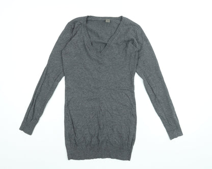 Plaza Italia Womens Grey V-Neck Cotton Pullover Jumper Size S