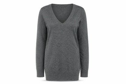 Plaza Italia Womens Grey V-Neck Cotton Pullover Jumper Size S