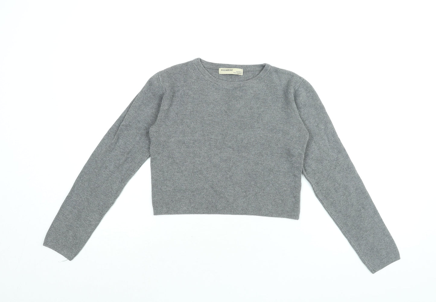 Womens UK Size M Pull&Bear Grey Cropped T-Shirt