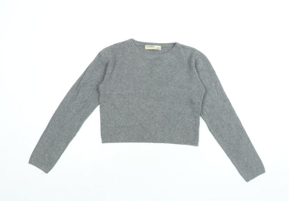 Womens UK Size M Pull&Bear Grey Cropped T-Shirt
