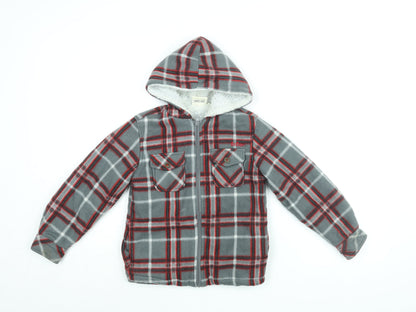 Lee Cooper Boys Grey Plaid Polyester Full Zip Hoodie Size 8 Years Zip