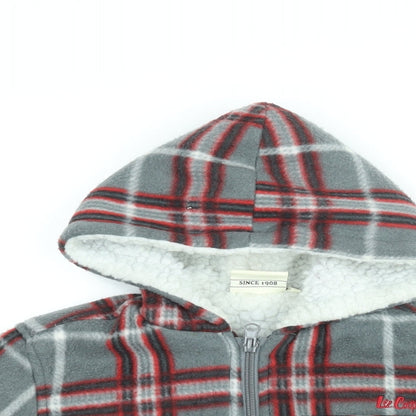 Lee Cooper Boys Grey Plaid Polyester Full Zip Hoodie Size 8 Years Zip