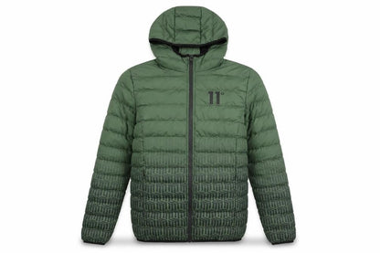 11 Degrees Mens Green Geometric Puffer Jacket Coat Size Xs Zip