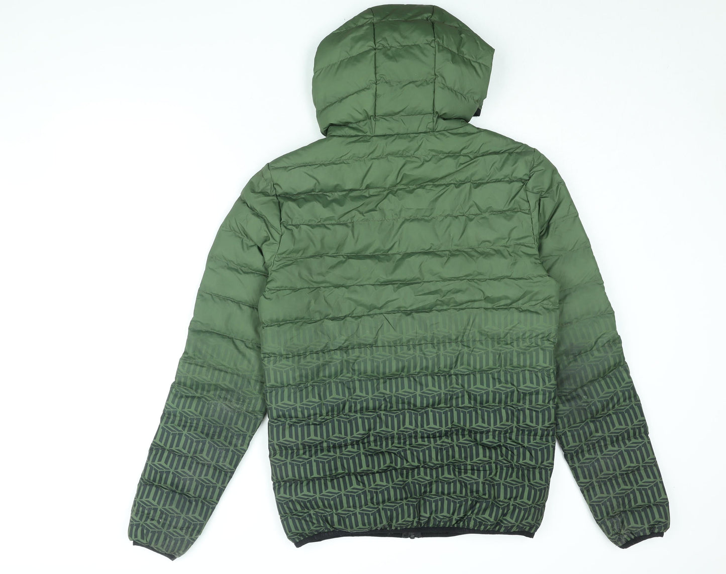 11 degrees Mens Green Geometric Puffer Jacket Coat Size XS Zip