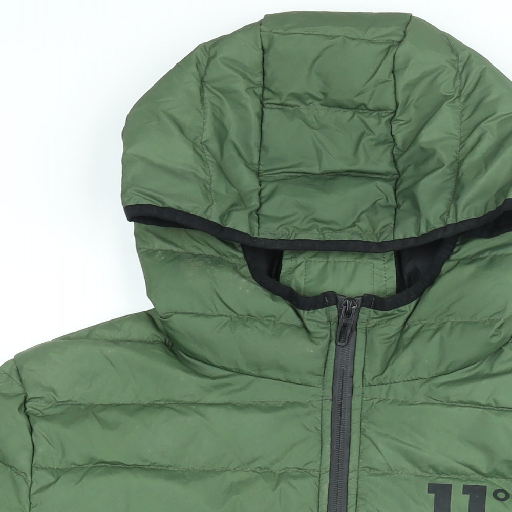 11 degrees Mens Green Geometric Puffer Jacket Coat Size XS Zip