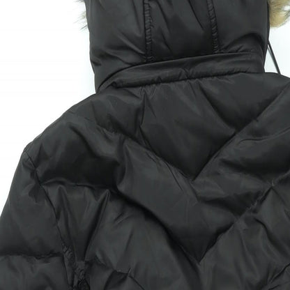 Kenneth Cole Reaction Womens Black Puffer Jacket Coat Size L Zip - Faux Fur Hood