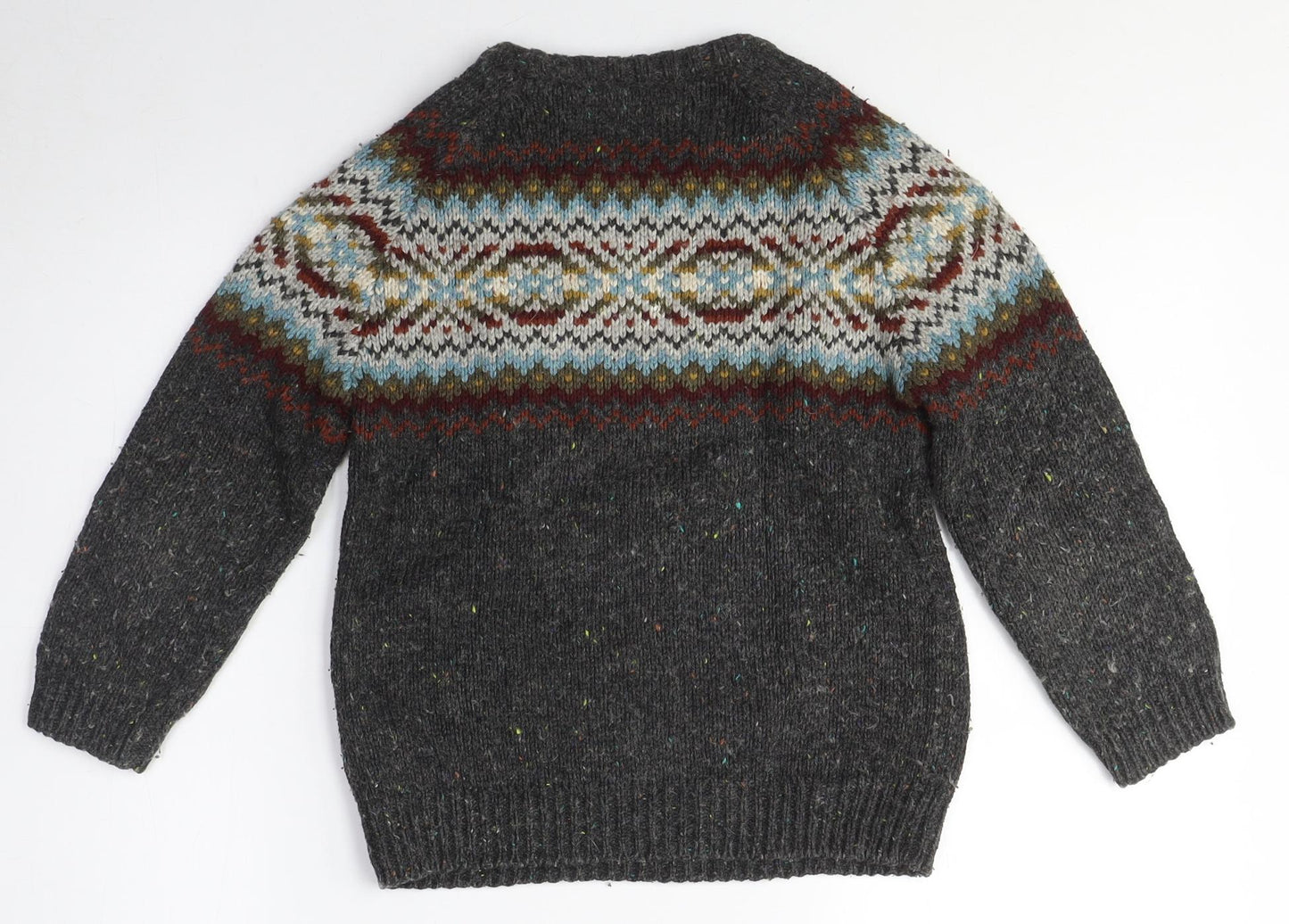 RJR Boys Grey Fair Isle Wool Blend Pullover Jumper, M, Autumn/Winter