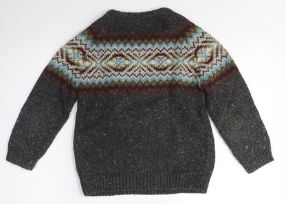 RJR Boys Grey Fair Isle Wool Blend Pullover Jumper, M, Autumn/Winter