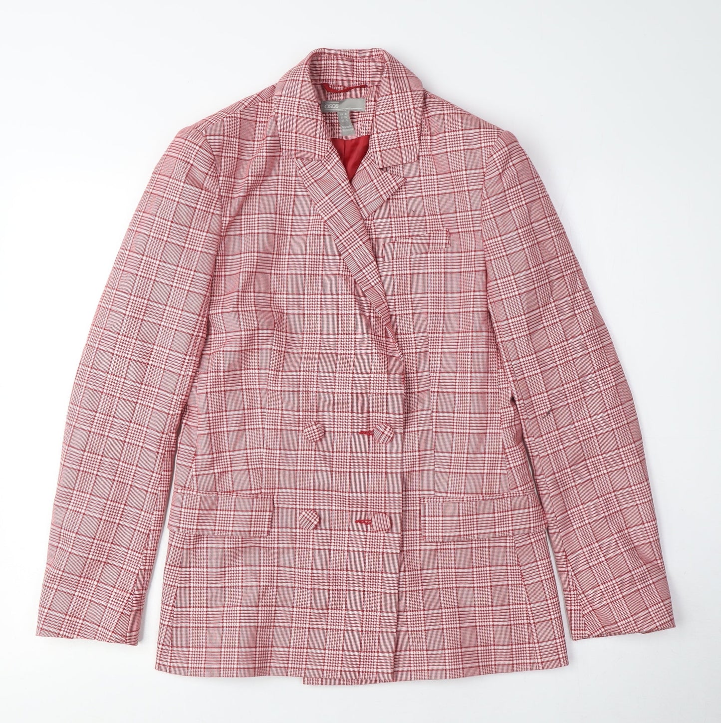 ASOS Women’s Red Plaid Double-Breasted Jacket UK 12