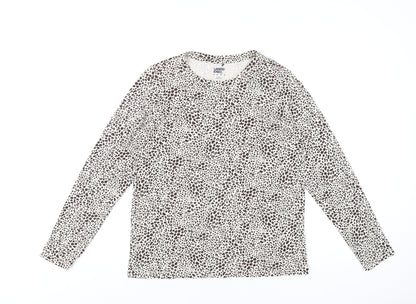 Lands' End Womens Brown Geometric Cotton Basic T-Shirt Size S Round Neck