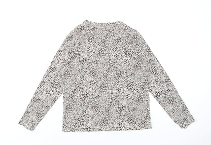 Lands' End Womens Brown Geometric Cotton Basic T-Shirt Size S Round Neck