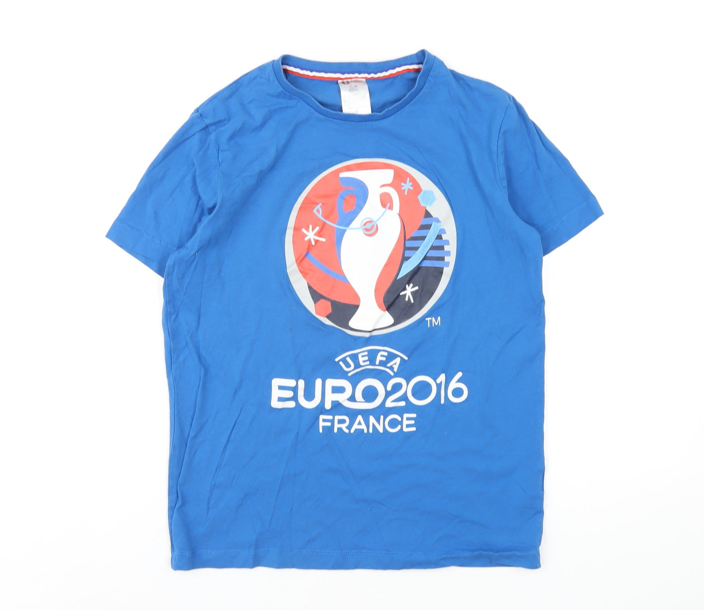 Euro 2016 Boys Blue Cotton Basic T-Shirt Size S Round Neck Pullover - Euro 2016 France