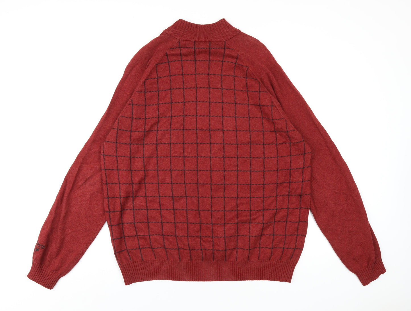 Ashworth Mens Red Check Cotton Pullover Sweatshirt Size L