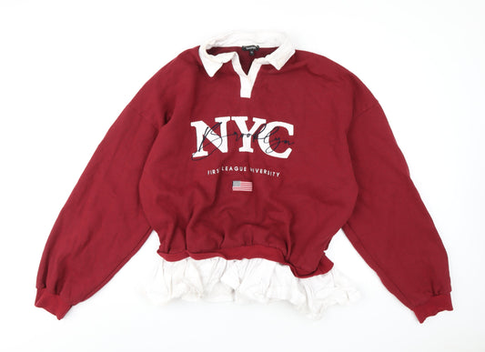 Boohoo Womens Red Cotton Pullover Sweatshirt Size 12 Pullover