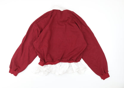 Boohoo Womens Red Cotton Pullover Sweatshirt Size 12 Pullover