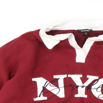 Boohoo Womens Red Cotton Pullover Sweatshirt Size 12 Pullover