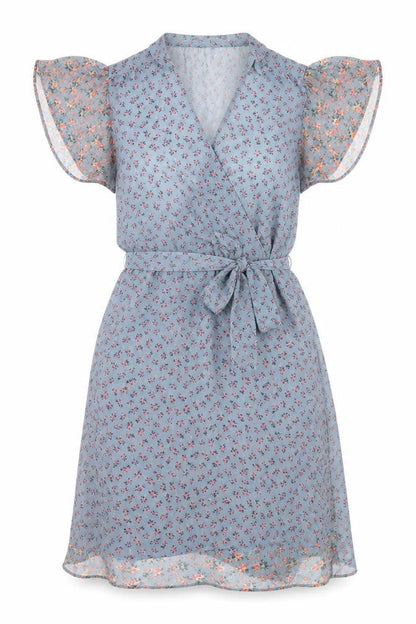 French Connection Womens Blue Floral Polyester A-Line Size 6 V-Neck Zip