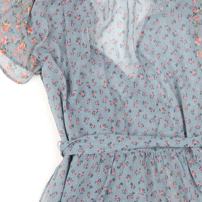 French Connection Womens Blue Floral Polyester A-Line Size 6 V-Neck Zip
