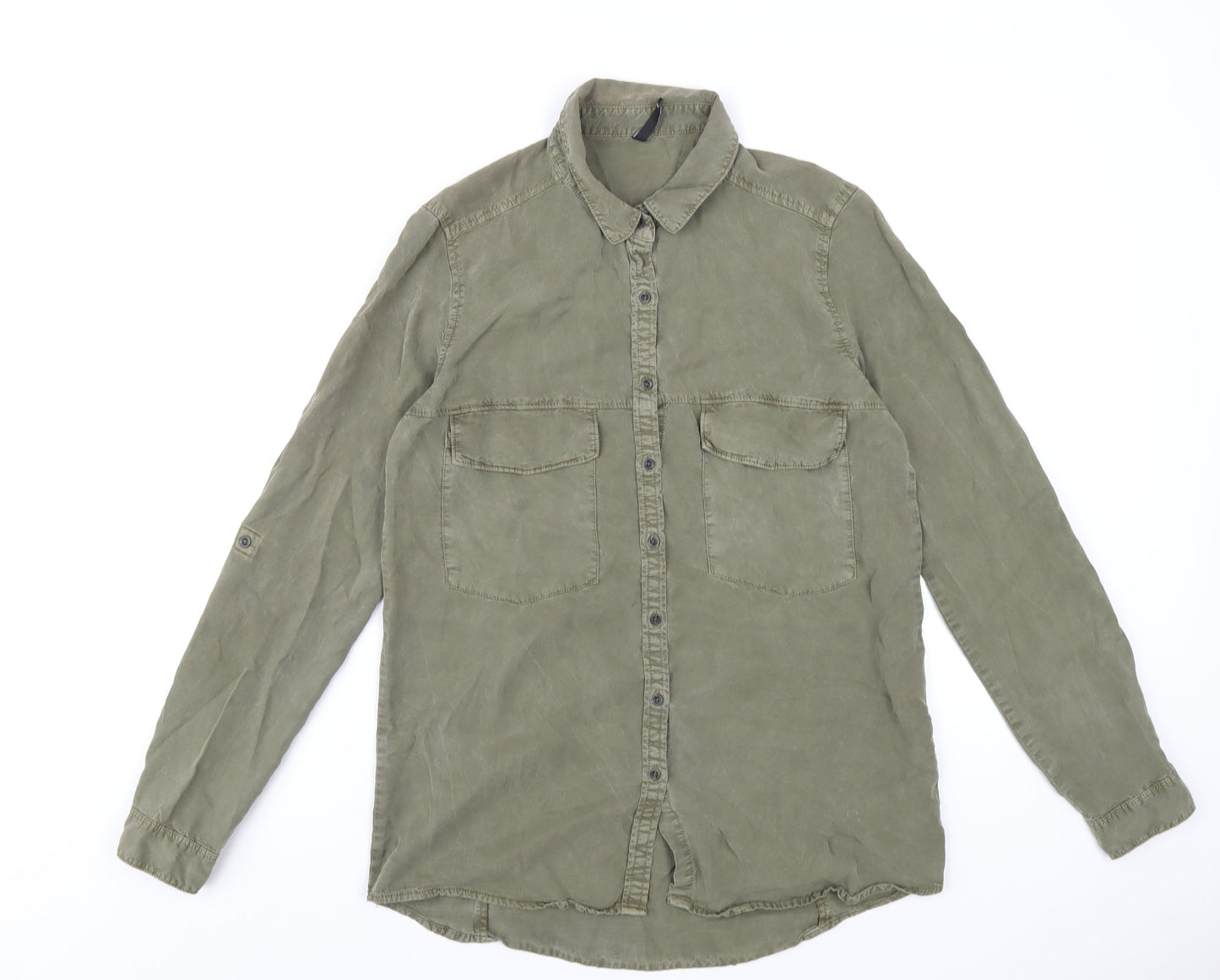 Womens UK Size L Stradivarius Green Basic Button-Up