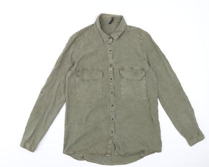 Womens UK Size L Stradivarius Green Basic Button-Up