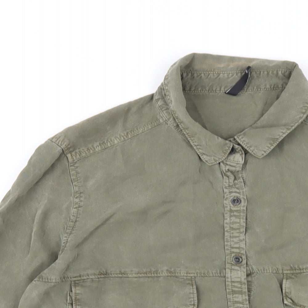 Womens UK Size L Stradivarius Green Basic Button-Up