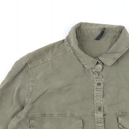 Womens UK Size L Stradivarius Green Basic Button-Up